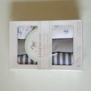 NIB AMAZING BABY cotton swaddle wrap three pack
